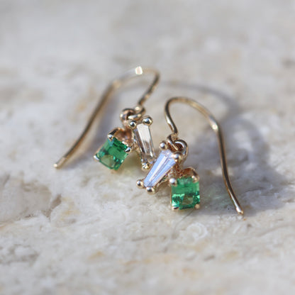 Dangling Asymmetric Duo Earrings (Tsavorite and Diamond)