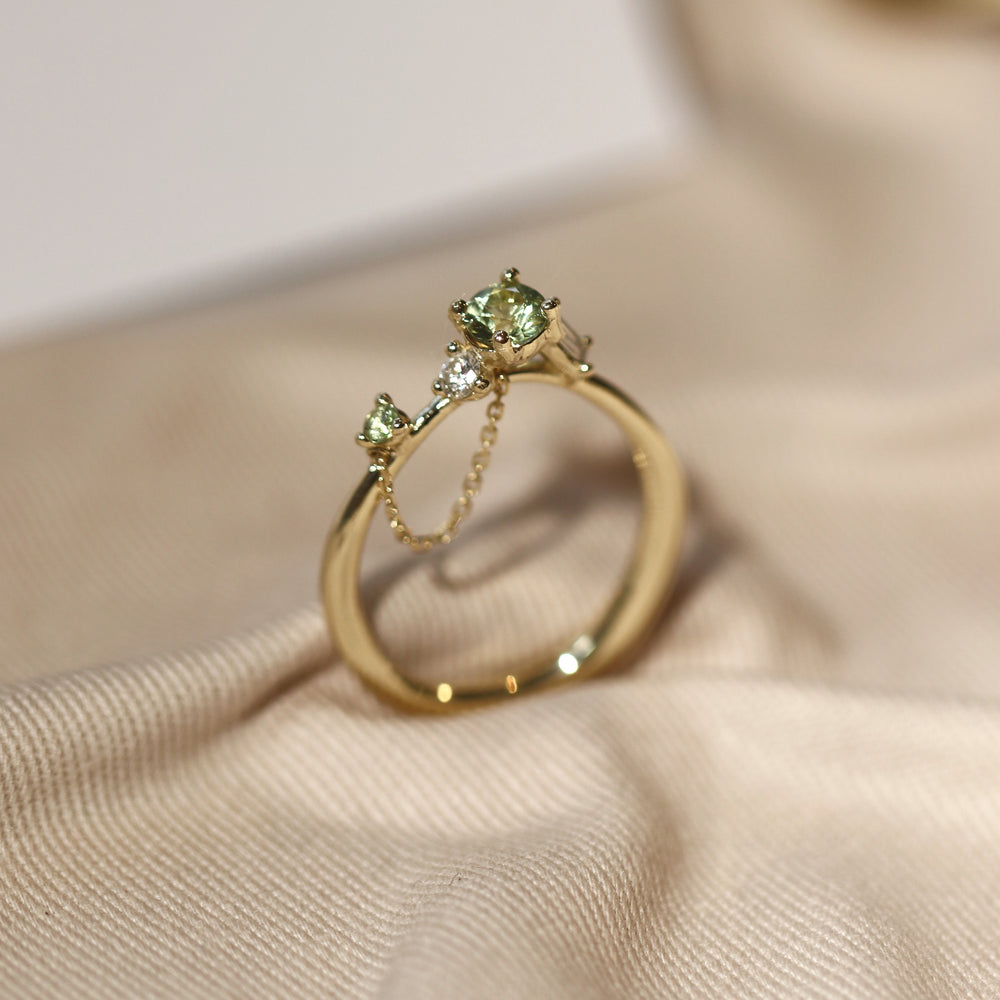 Sapphire & Diamond & Peridot Ring