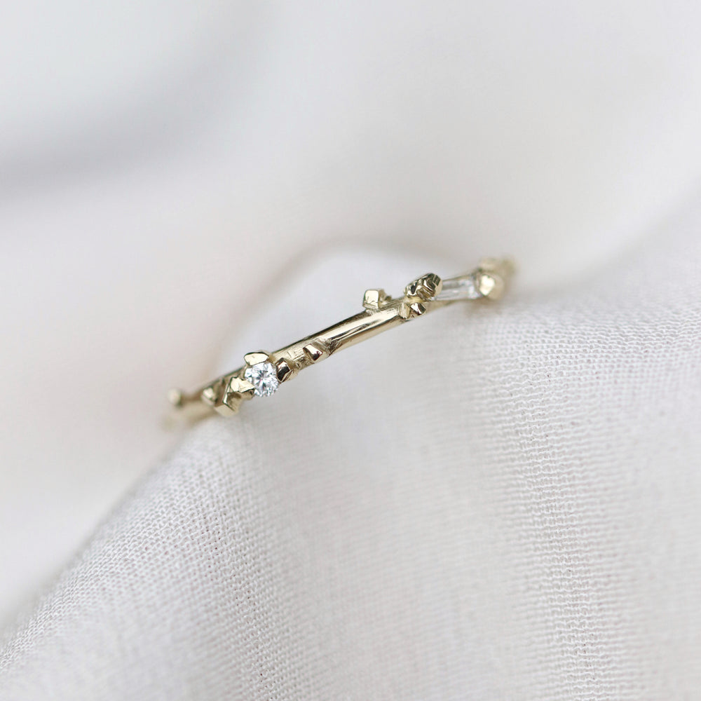 Dainty pyrite stackable ring with diamonds